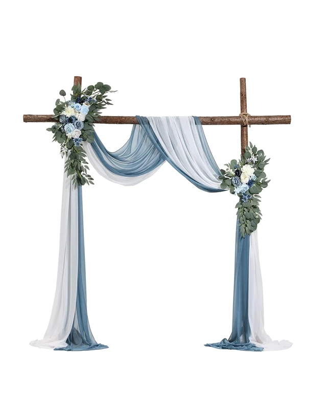 VEVOR Artificial Wedding Arch Flowers Kit, Blue Wedding Arch Flowers with Drapes Kit (Pack of 4) - 2 Pcs Floral Arrangement, 2 Pcs Sheer Drapes, for Ceremony Bouquets Reception Backdrop Decoration