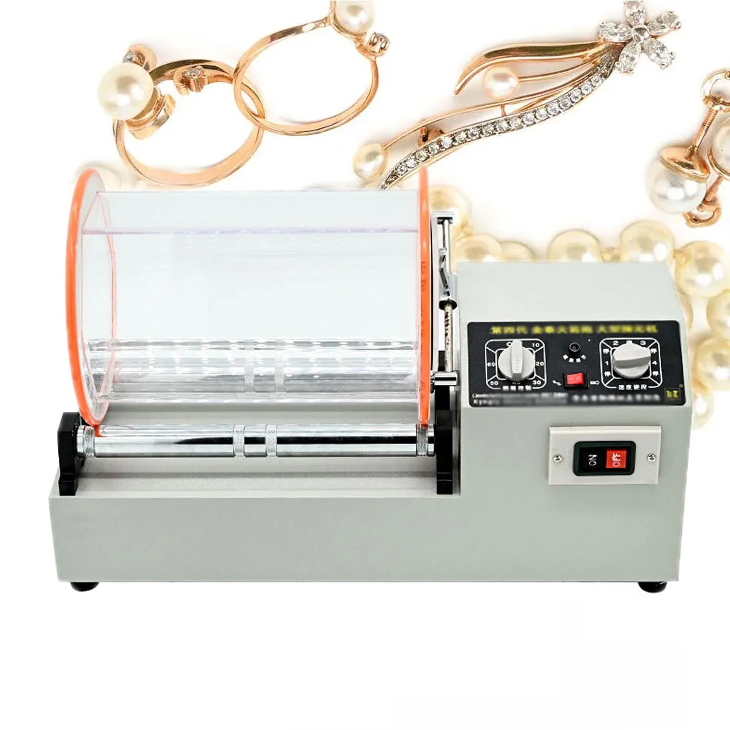 SaryEdge 580W Tumbler Polishing Machine, 24lbs Capacity Mini Rotary Jewelry Polisher, Removable Roller, 4 Speed Adjustment with 60 Minute Timer, for Jewelry, Crafts, Auto Parts(