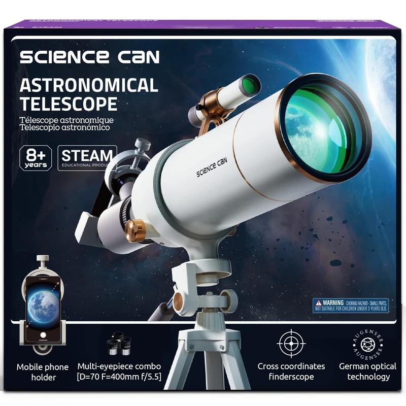 Science Can Telescope for Adults & Kids 70mm Aperture (16X-120X) High Powered Astronomy Telescope for Beginners with Adjustable Tripod and Phone Adapter Great Astronomical Gifts for Kids 8-12