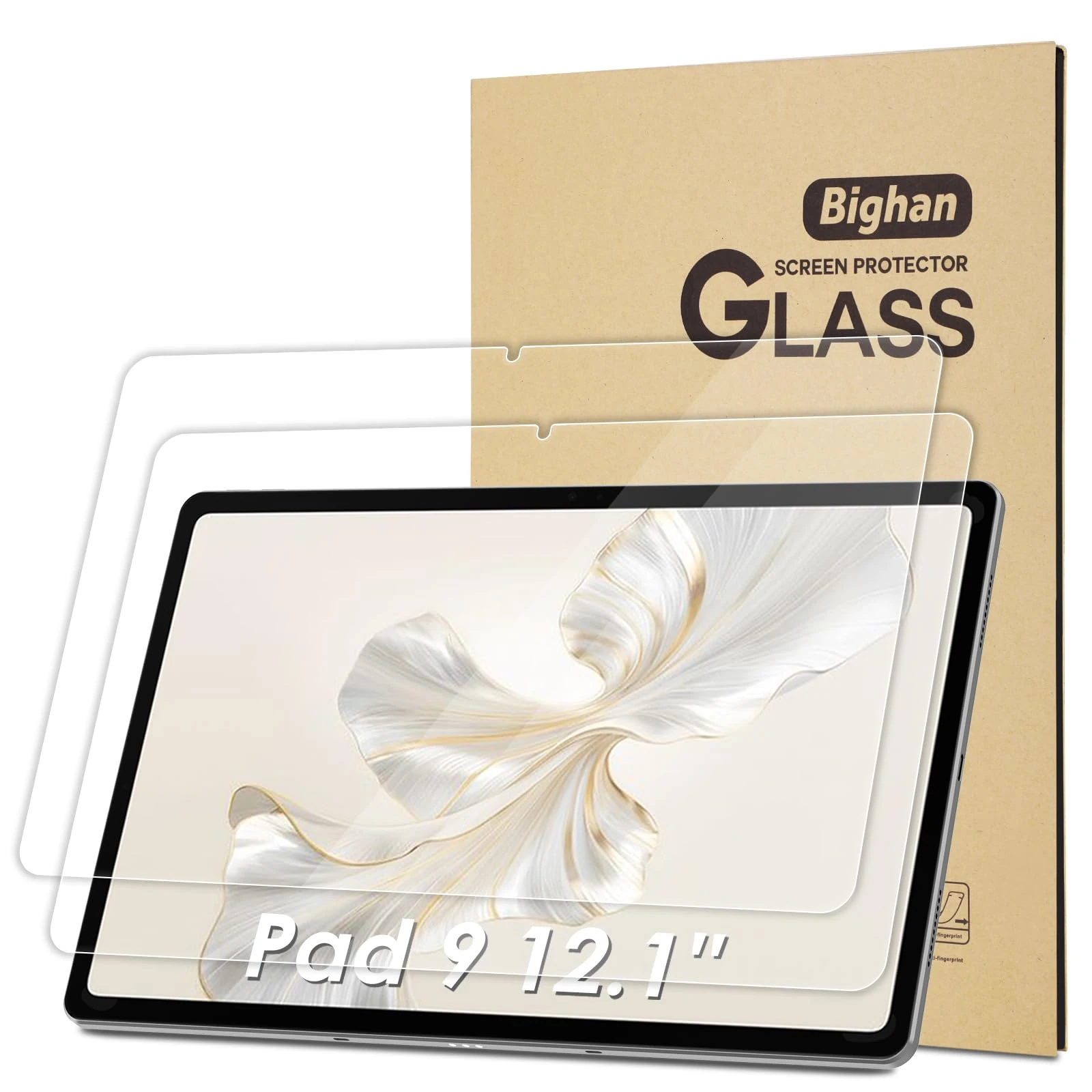 Bighan 2 Pack Screen Protector Compatible with Honor Pad 9 12.1'', 9H Hardness Tempered Glass Film Clear Anti-Bubble Full Coverage foil