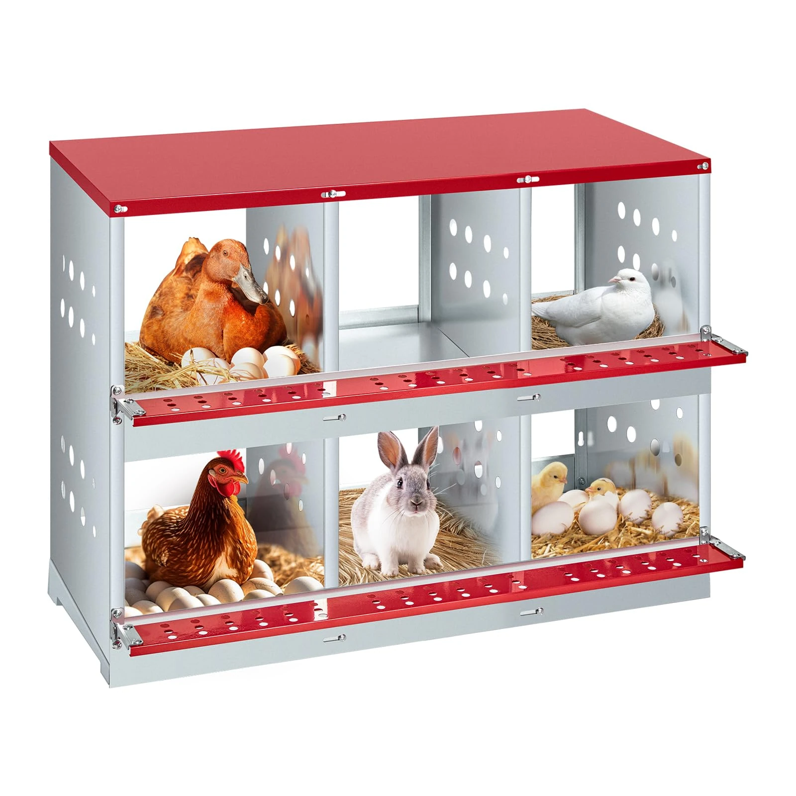 Chicken Nesting Box, 6 Compartment Nesting Box, Easy Egg Collection Large Vented Holes Chicken Coop Equipment with Vented Holes, Heavy Duty Chicken Nesting Boxes for Hens, Rabbits, Ducks