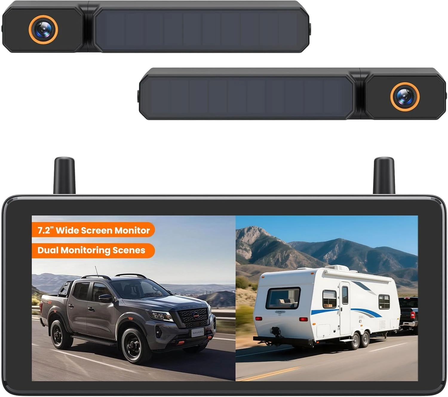 AUTO-VOX 7.2" Solar Wireless Reversing Camera with DVR Loop Recording: HD 1080P, Quick 2-Min Install, Support 2 Channels & Split Screen Reverse Camera Kits for Car, Van, SUV, Truck, Motorhome, Trailer