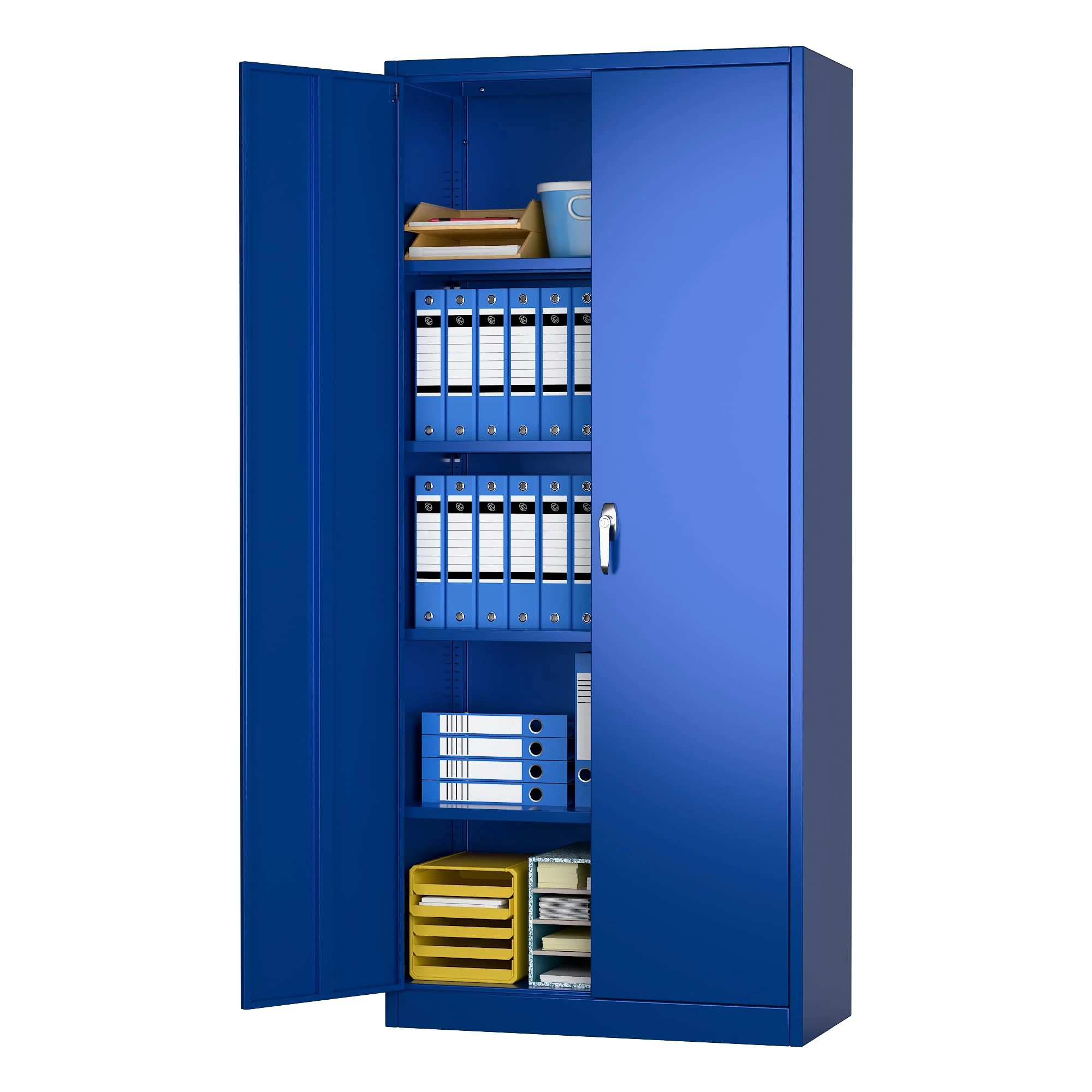 SUPEER Metal Storage Cabinet with 2 Door and 4 Adjustable Shelves,180CM Tall Steel Cabinet for Warehouse,Garage,Home,Office,Easy Assemble Required(Blue)