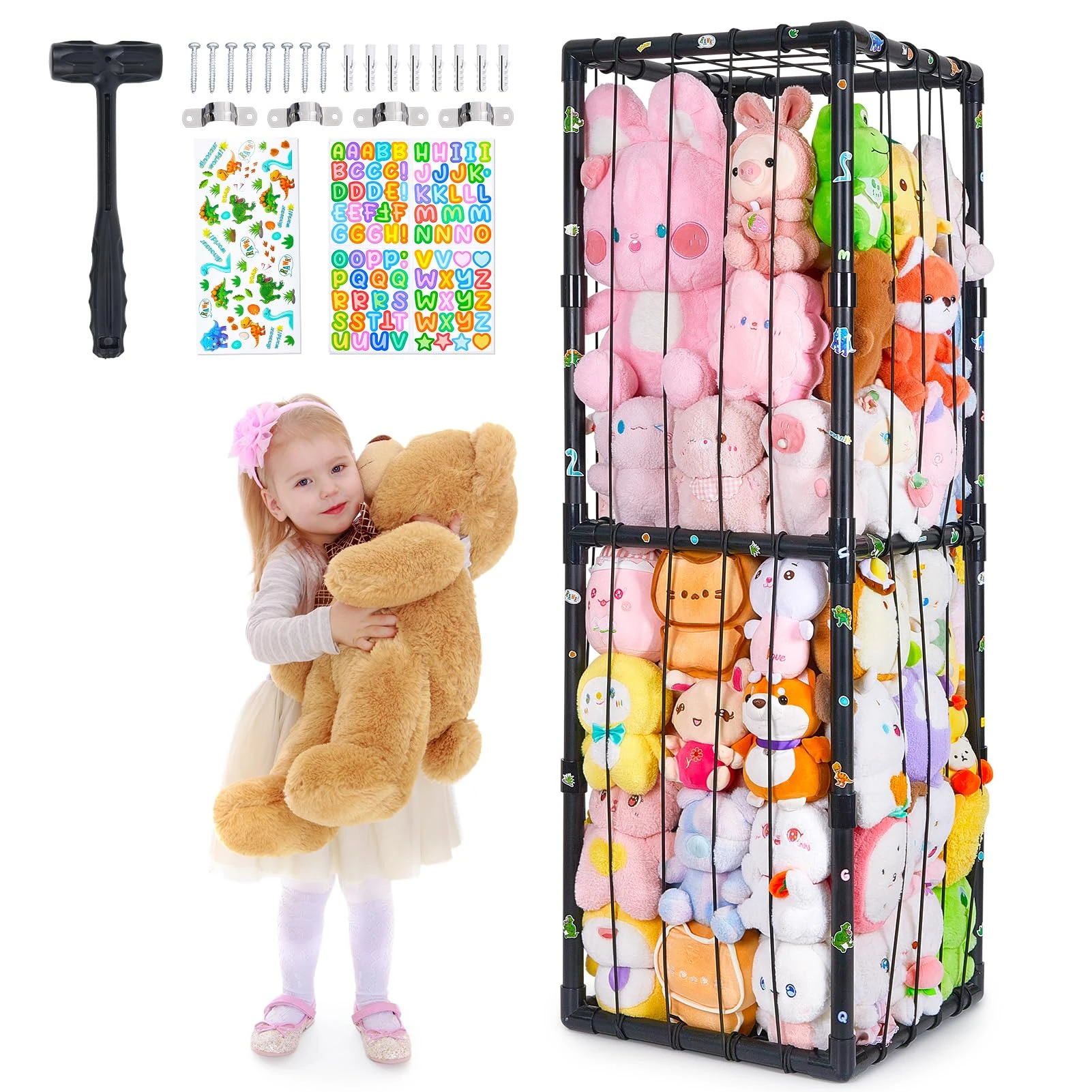 Unicorn Castle Stuffed Animal Storage Zoo Cage Extra Large Soft Toy Storage Bin Display for Nursery Playroom Bedroom Kid Room Furniture,148x41x41cm,Black