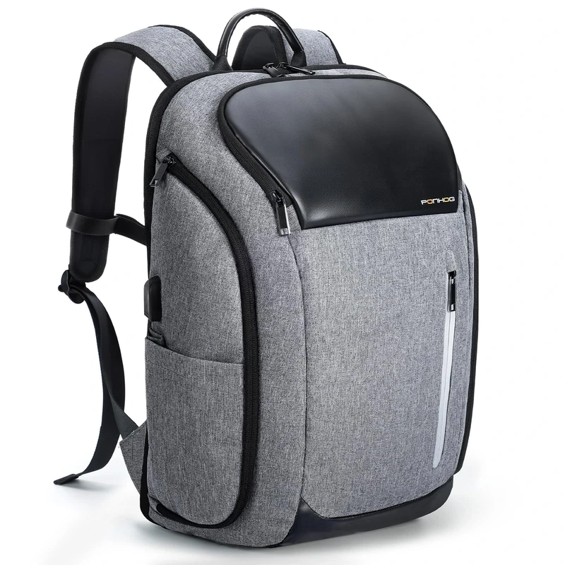 Ponhog Work Backpack for Men - 30L Large Capacity Anti-Theft Laptop Rucksack Fits 17.3 Inch, USB Charging Port, Water Resistant Office Bag, Computer Backpack for Business & Travel, Grey-1