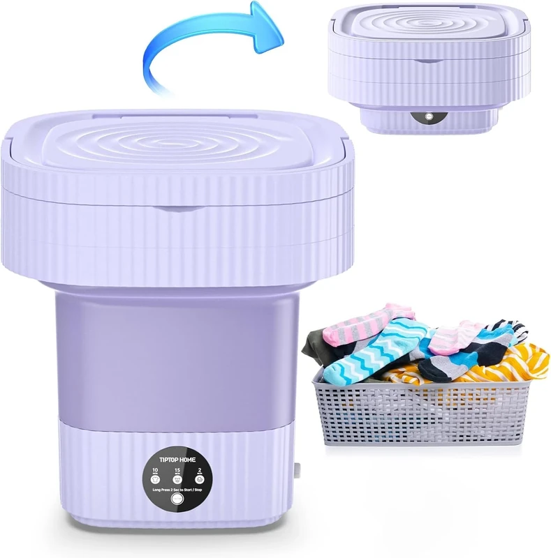 Portable Washing Machines, 10L Foldable Mini Washing Machine, Compact Washing Machine for Baby Clothes, Underwear or Small Items, Apartment, Dorm, Camping, RV Travel Laundry- Gift Choice, Purple