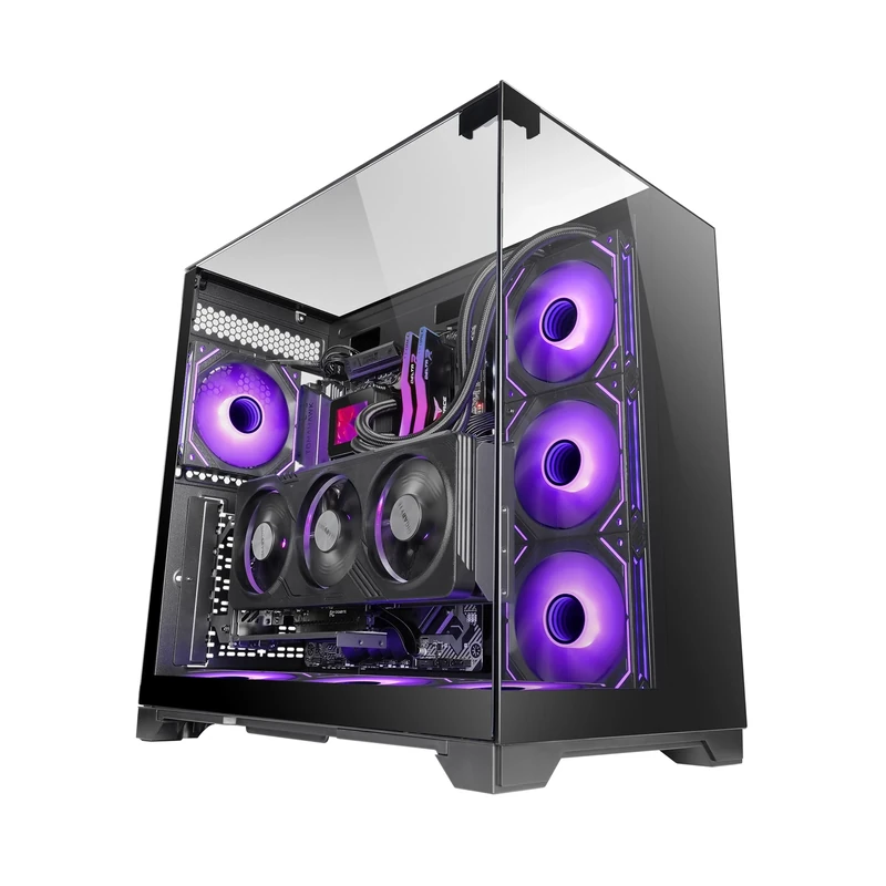 MARSGAMING MC-VISION, Gaming ATX Case, Triple Frameless Tempered Glass, Dual-Chamber Structure, Compatible with Reverse Connector Motherboards, Full Liquid Cooling Support, Black