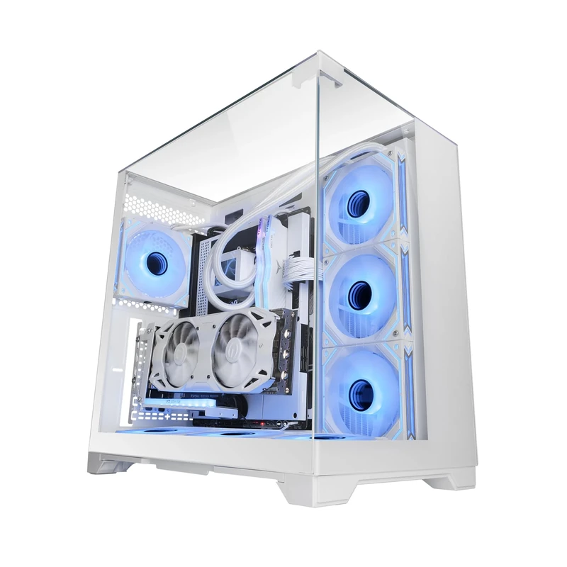 MARSGAMING MC-VISION, Gaming ATX Case, Triple Frameless Tempered Glass, Dual-Chamber Structure, Compatible with Reverse Connector Motherboards, Full Liquid Cooling Support, White