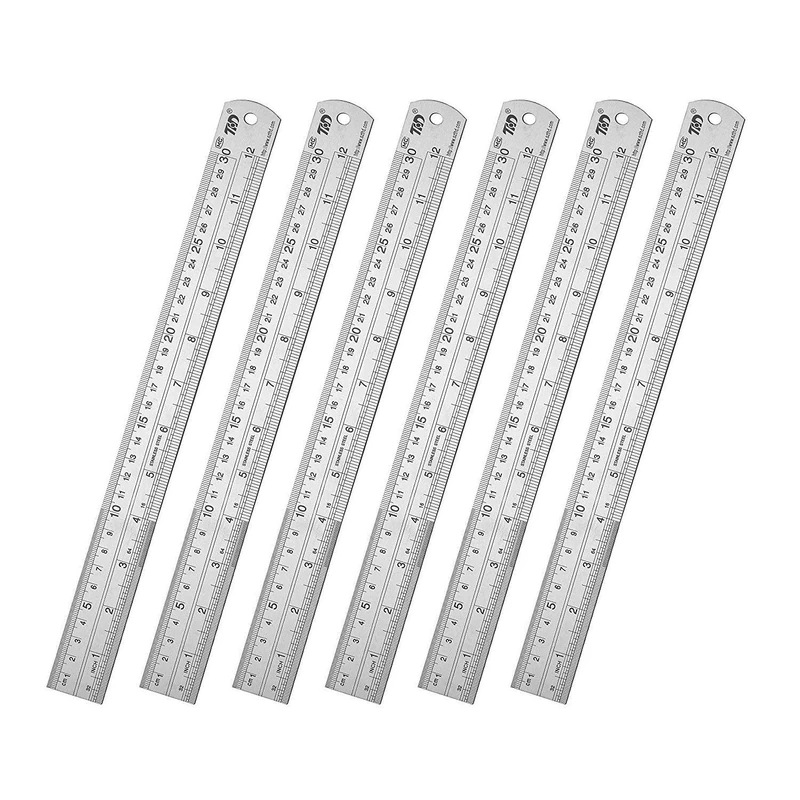Classic Ruler 12 Inch Stainless Steel Ruler Straight Edge Metal Rulers for Measuring Tool 6 Pack Set
