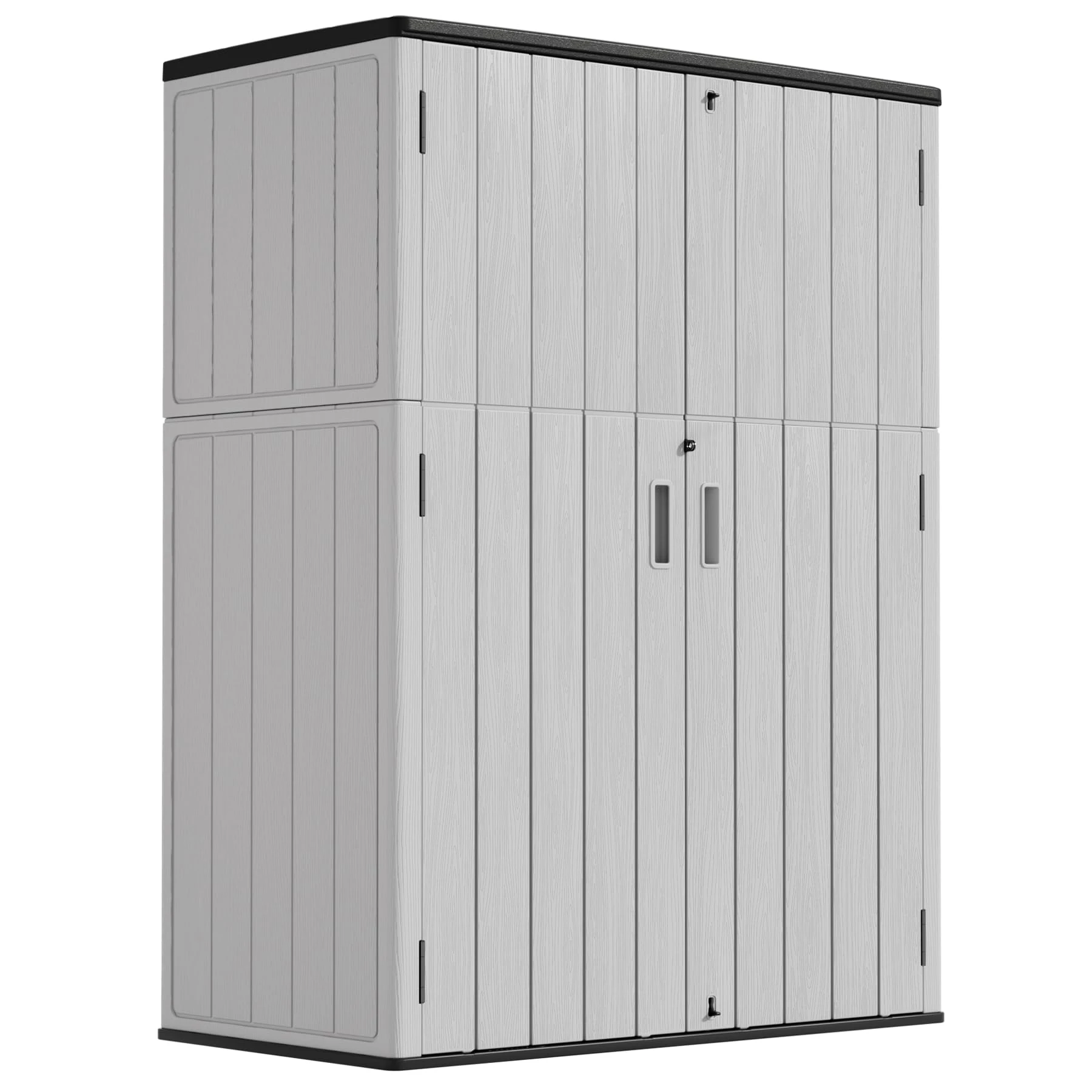 Mrosaa Vertical Storage Sheds with Floor, Sheds & Outdoor Storage Cabinet Waterproof for Garage Storage, Pool Storage, Bike Shed, Garden Shed 57Cu.ft Light Gray