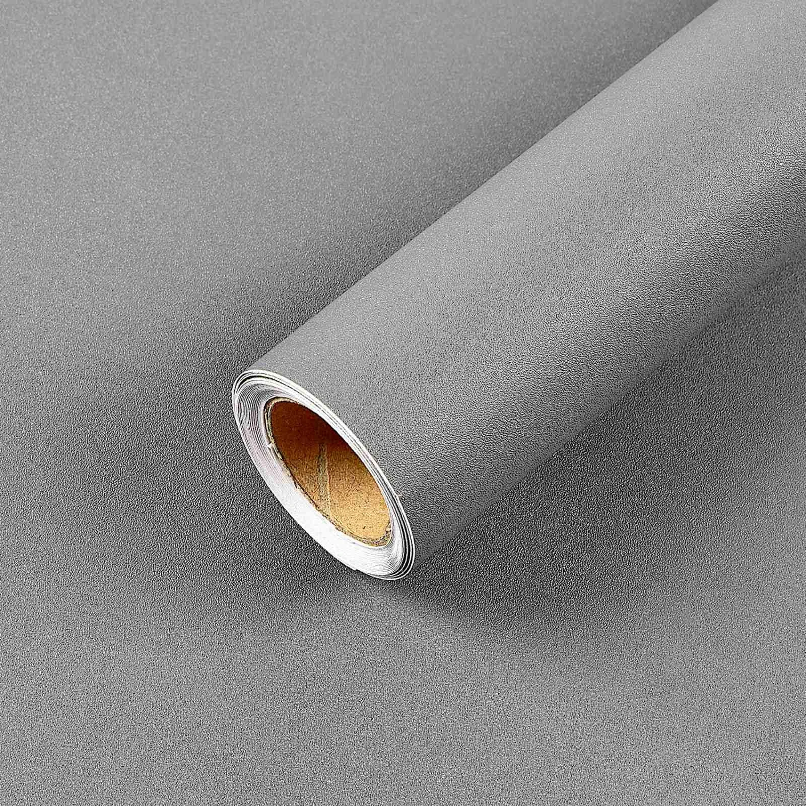 Amaowdc Self Adhesive Wallpaper Grey Peel and Stick Wallpaper 44.5cmX300cm Vinyl Wrap for Furniture Sticky Back Plastic Matte Waterproof Removable Paper for Living Room Bedroom Wall