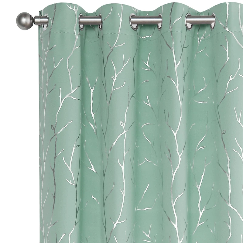 BUHUA Black Out Curtains 84 Inch Long 2 Panels, Soundproof Curtains with Elegant Silver Tree Branches Print, Heat Blocking Curtains for Livingroom, 66W x 84L, Greyish White
