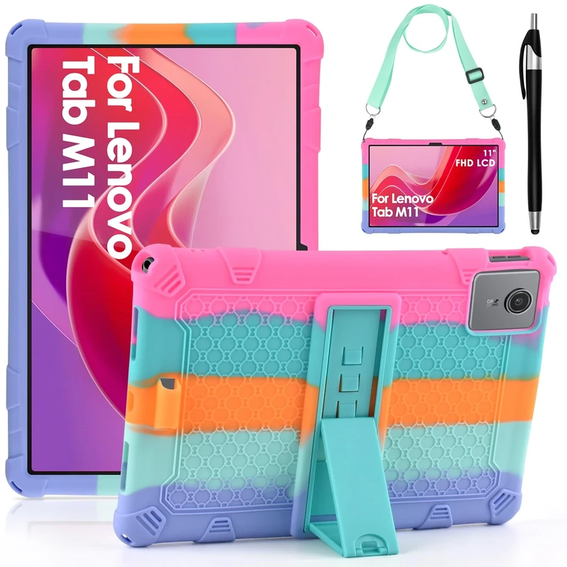 KATUMO Silicone Case for Lenovo M11 Tablet 11 inch(TB-330FU), Soft Rubber Cover with Stylus Pen Shoulder Strap, Case Compatible with Lenovo Tab M11 2024 / LENOVO Xiaoxin Pad 2024