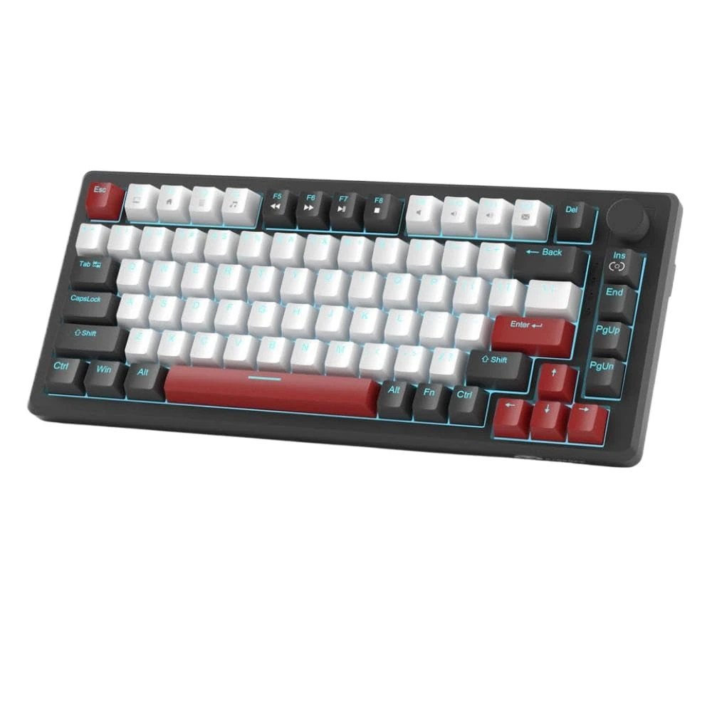 75 Percent Mechanical Gaming Keyboard With Knob Control And Blue Backlit Red Yellow Switch Compatible With PC And Windows(Red Switch)