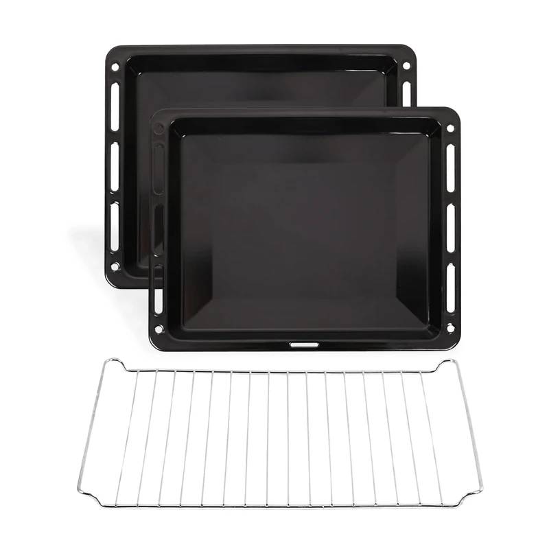ICQN 460 x 370 x 30 mm Baking Tray Set with Grid, 2 x Enamelled Grease Pan and 1 x Grid for Oven, Scratch-Resistant and Rose-Free, 46 x 37 cm