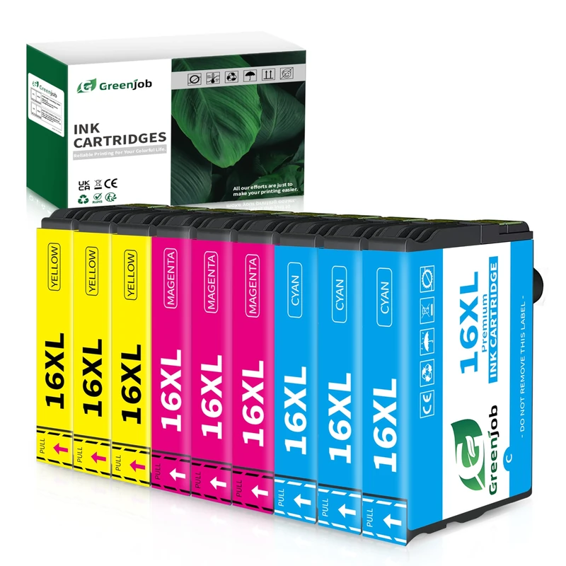 Greenjob 16XL Ink Cartridges Replacement for Epson 16 Ink Cartridges Compatible with Workforce WF-2010 WF-2510 WF-2520 WF-2530 WF-2540 WF-2630 WF-2650 WF-2660 WF-2750 (3 Cyan, 3 Magenta, 3 Yellow