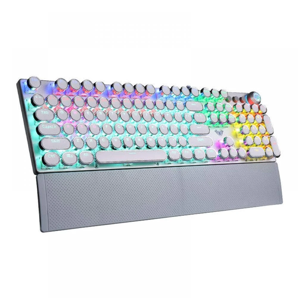 PAQtnR F2088 Gaming Keyboard RGB Backlit 104 Blue Mechanical Switch Ergonomic Design Compatible With Multiple Devices(White)