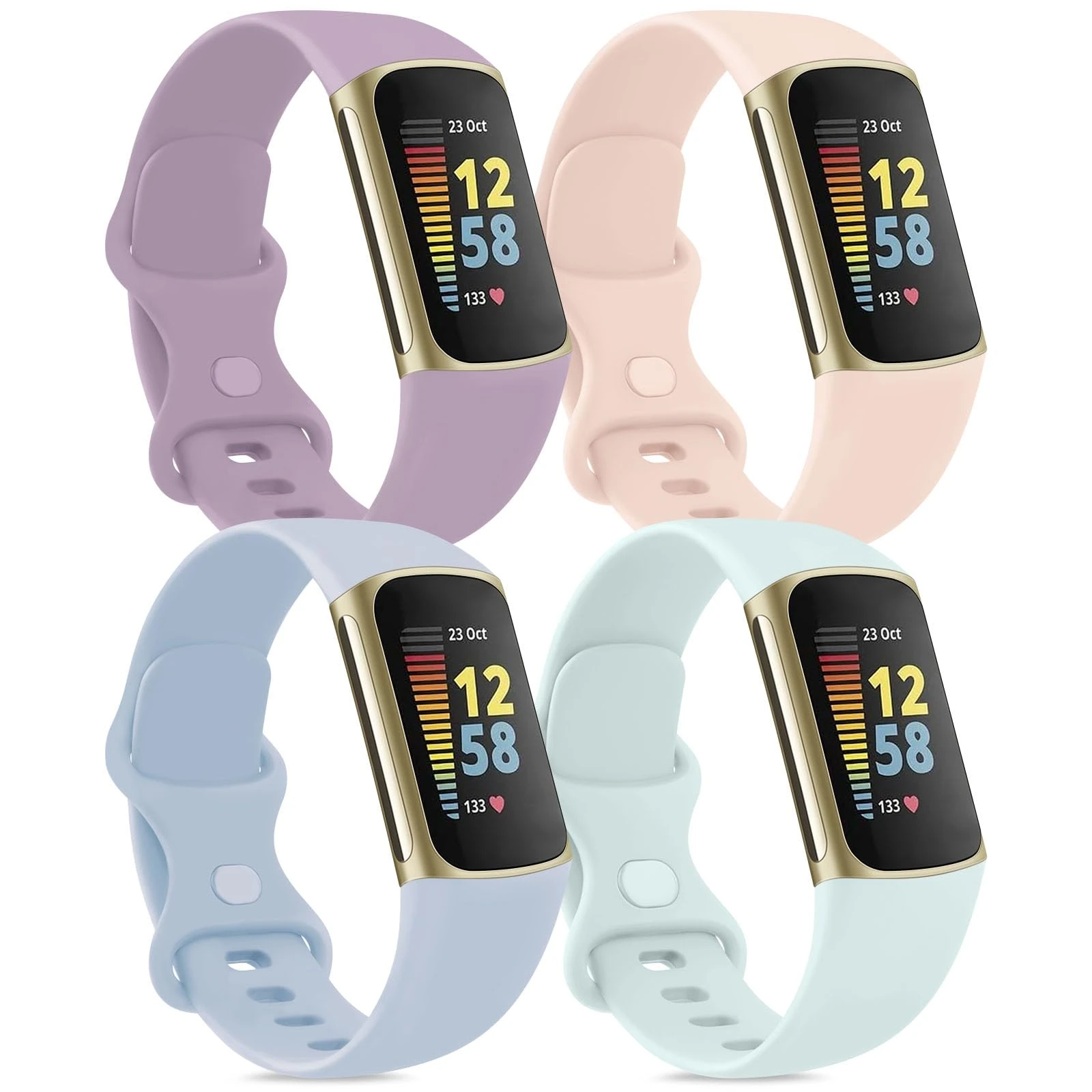 Yisica 4 Pack Sport straps for Fitbit Charge 6 Straps & Fitbit Charge 5 Straps Women Men, Soft Classic TPU Adjustable Comfortable Replacement Wristbands