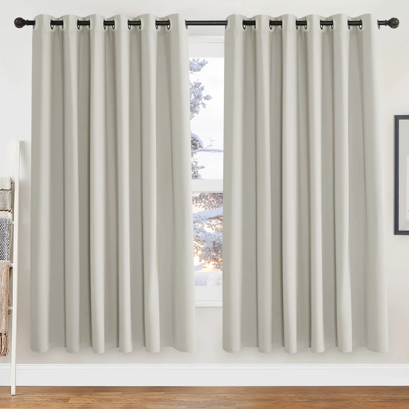 PONY DANCE Extra Wide Thermal Eyelet Curtains for Bedroom, Energy Saving Room Darkening Curtains & Drapes for Home Window Decor Panels, W90 X L72, 2 Pieces, Natural