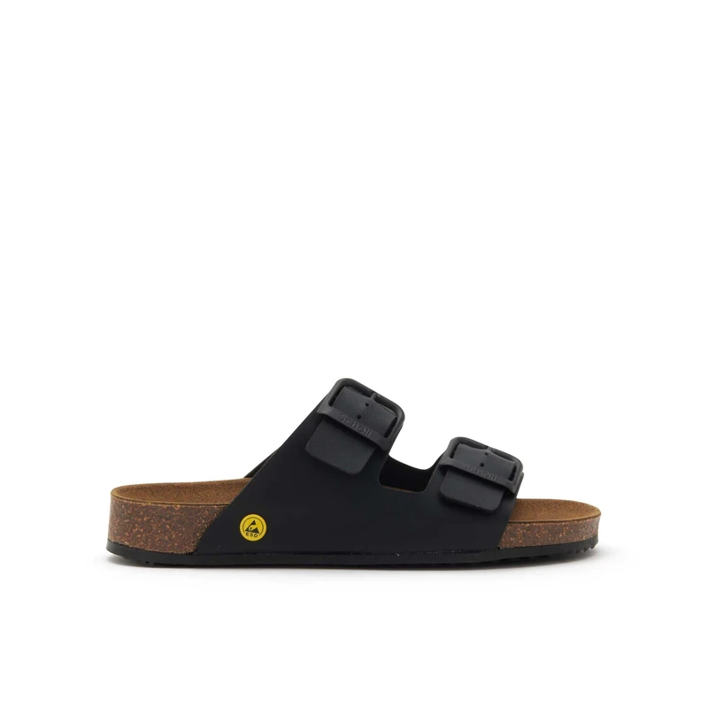 Scholl Unisex's Cork Pro 2 Fibbie Flat Sandal, Black, 11.5 UK