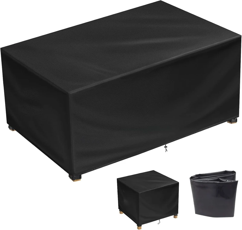 PVPQPR Garden Furniture Covers Waterproof 340x120x100cm(LxWxH) Rectangular Garden Outdoor Table Cover,Heavy Duty 600D Oxford PU Coating for Furniture Sets patio set covers Black