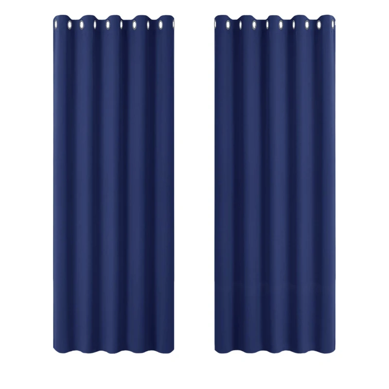 PONY DANCE Thermal Blackout 84 Inch Drop Window Curtains for Living Room Eyelet Extra Long Curtains & Drapes Blue Lounge Panels for Room Darkening, 1 Pair, W66 X L84
