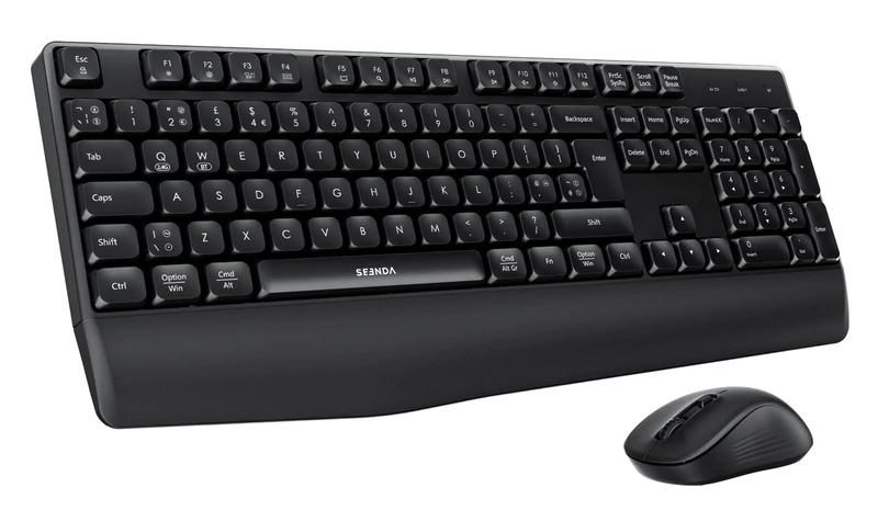 seenda Wireless Bluetooth Keyboard and Mouse, COE200 Bluetooth+2.4GHz USB Multi-Device Connectivity, Ergonomic Keyboard with Wrist Rest Full Size QWERTY UK for Windows Mac OS Laptop iPad Tablet, Black