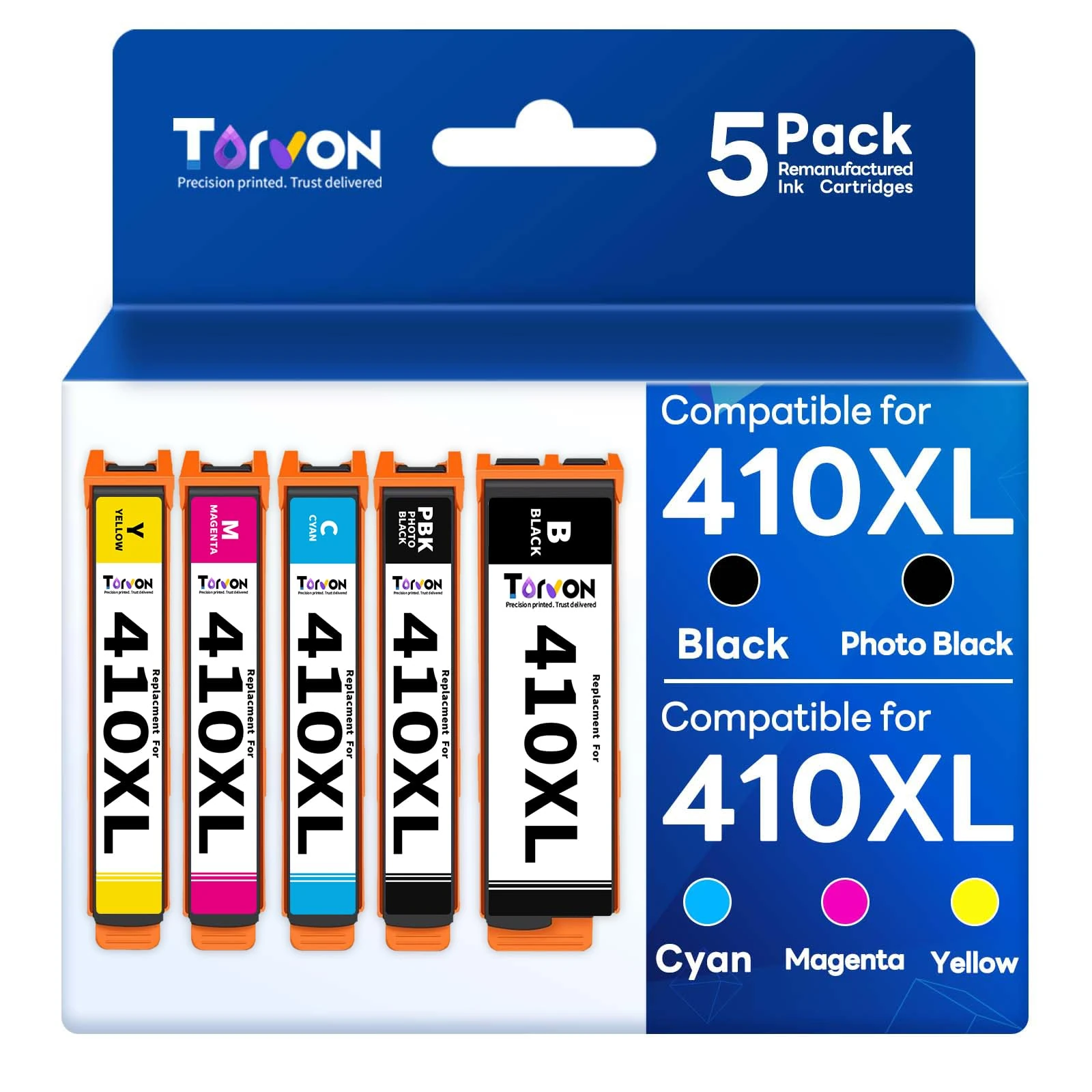 Torvon Ink Cartridge for 410xl Ink Cartridges 5 Pack 410 T410 T410XL Compatible with XP-7100