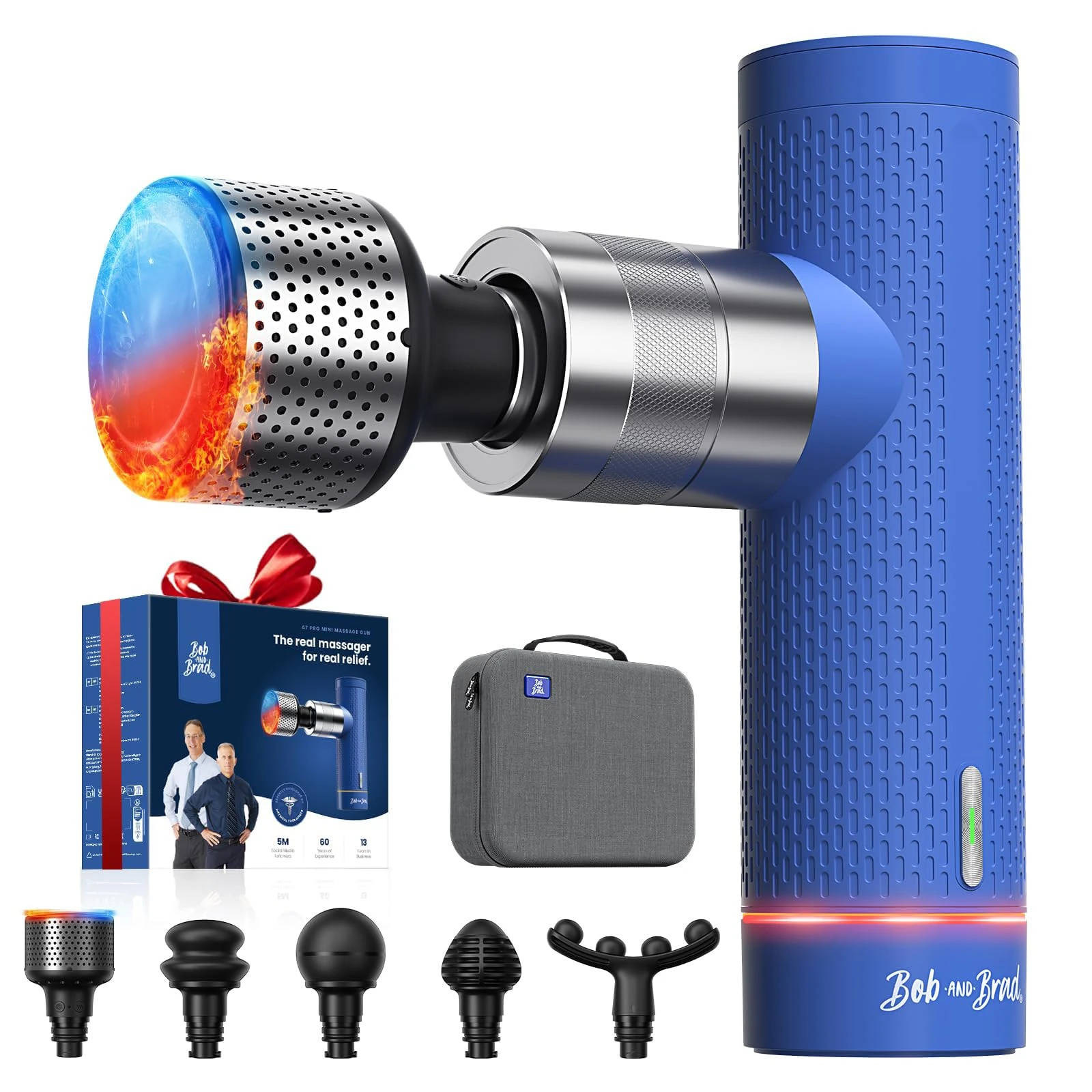 BOB AND BRAD A7 Pro Massage Gun with Heat and Cold Therapy, 11mm Amplitude Mini Massage Gun Deep Tissue Portable, 3200 RPM Professional Quiet Muscle Massager Gun for Pain Relief, Gift for Dad Mom
