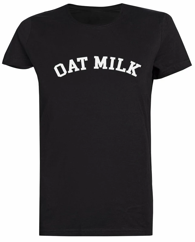 Jinbetee Oat Milk Urban Outfitters Aesthetic T-Shirt Black Short Sleeve For Women, Black, XL