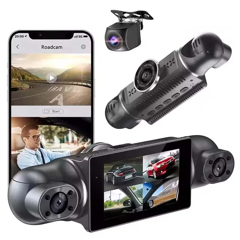 4-Channel 1080P Car Recorder, 360 Degree View 4 Channel Dash Cam Front and Rear Inside Left Right, FHD 1080P Car Recorder, Multi-Ch Dash Camera, NO TF Card (WiFi)