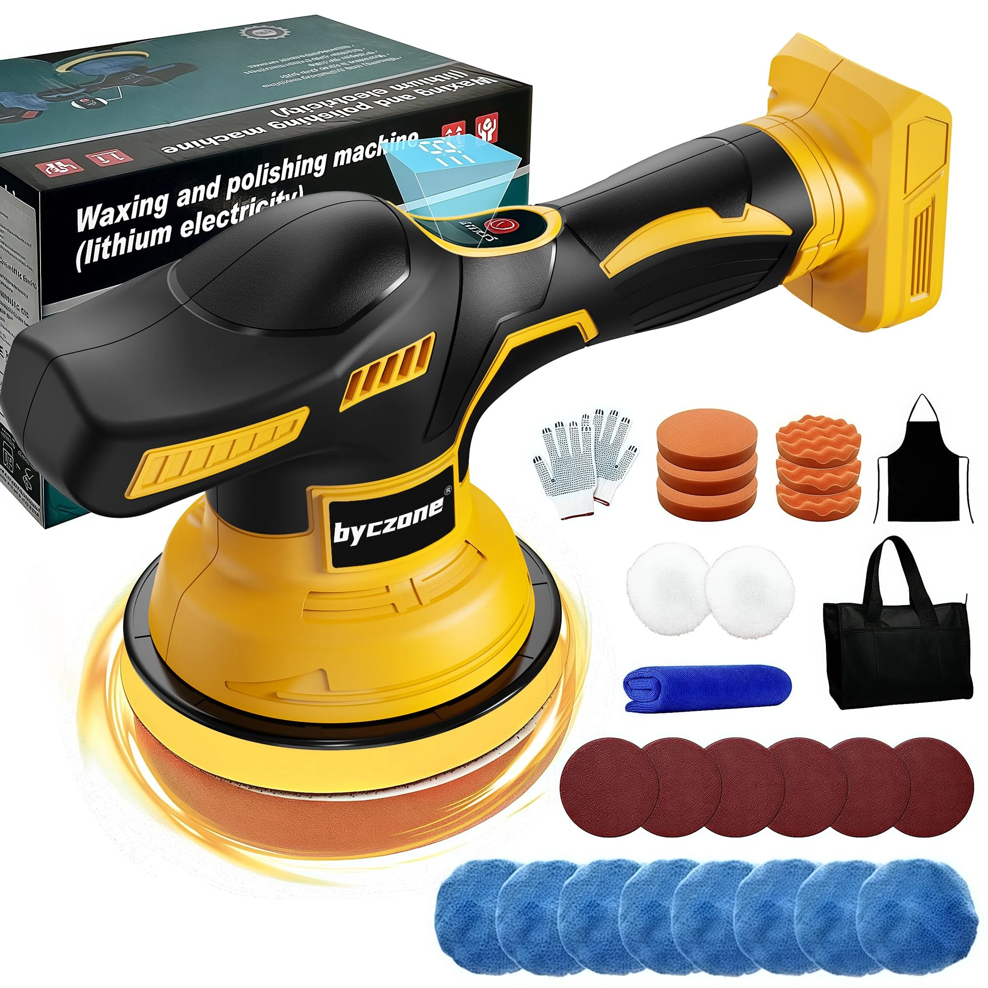 Cordless Car Buffer Polisher for Dewalt 20V Battery, 8 Variable Speed Car Polisher,6 Inch Portable Orbital Buffer Polisher Kit for Car Detailing/Waxing/Polishing(Battery Not Include)