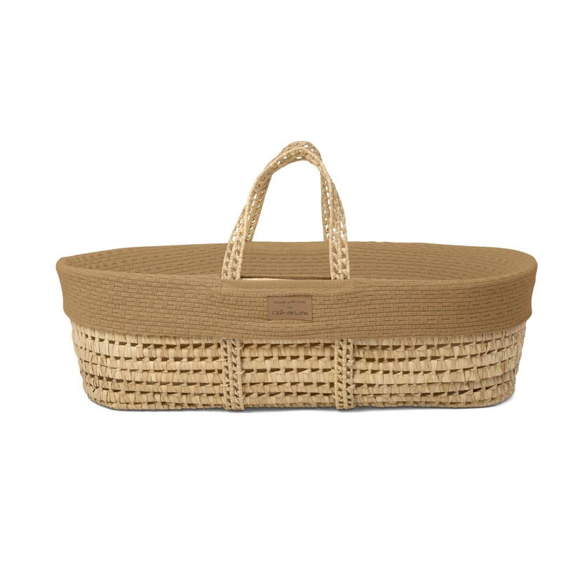 Clair de Lune Organic Knitted Palm Moses Basket, Comes With Natural Palm Basket, Organic Knitted Dressing and Natural Bamboo Mattress 75 x 28 cm (Biscuit)
