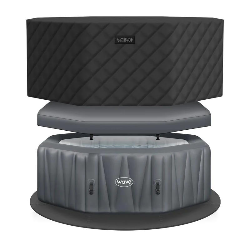 Wave Aegean Inflatable Hot Tub | Integrated Eco Heater | 130 Aquajet Massage System | Anti-Freeze Protection | Quick 15-Minute Setup (Dark Grey, Energy Save Bundle | 6 Person)