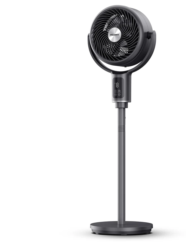 PELONIS Pedestal Circulator Fan with Remote - 20dB Ultra Quiet Standing Fan, 9 Speeds DC Motor, 9H Timer, Adjustable Height & 135°+100° Oscillation for Bedroom/Living Room, Black