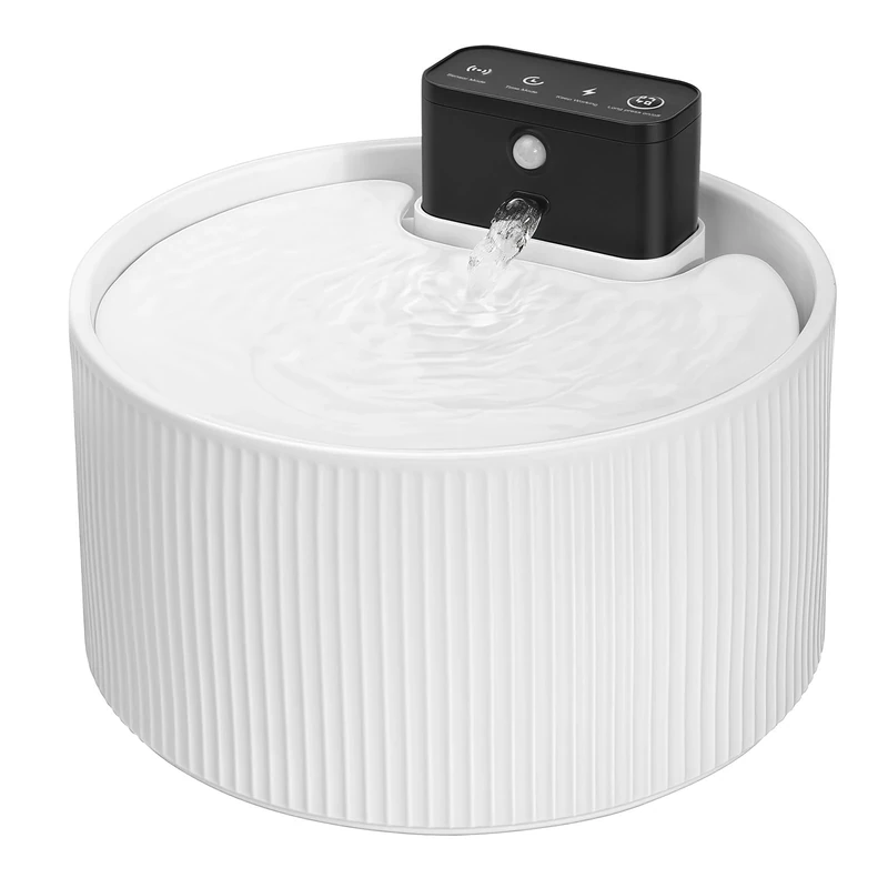 Feriva 2.2L Ceramic Wireless Cat Water Fountain, Automatic Cat Water Dispenser 4000mAh Rechargeable Battery Operated, Ultra Quiet Cordless Pet Drinking Fountain with Motion Sensor(Porcelain White)