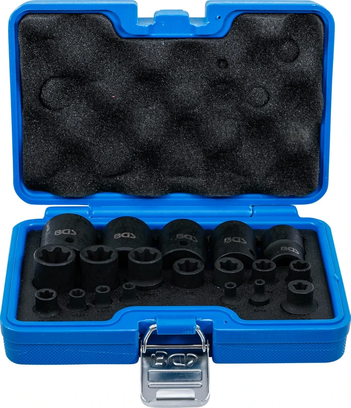 BGS DIY 74554 | Impact Socket Set | E-Type Plus | 6.3 mm (1/4"), 10 mm (3/8"), 12.5 mm (1/2") Drive | EP4 - EP32 | 19 pcs.
