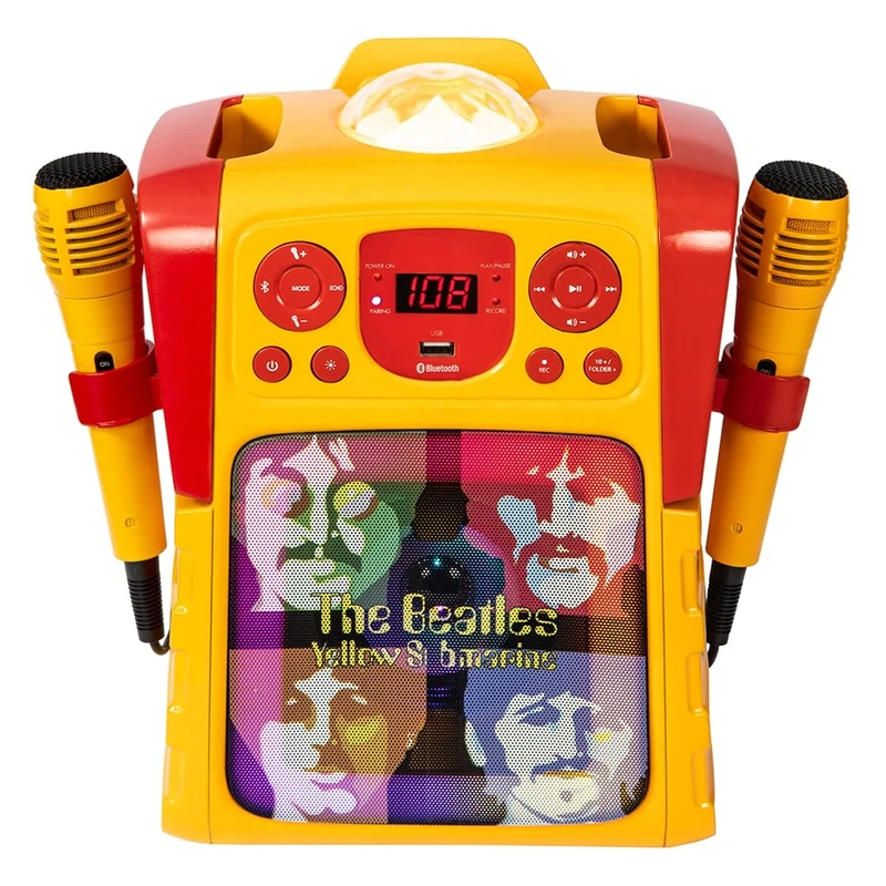 The Beatles Yellow Submarine Karaoke Machine YSK500 – Bluetooth Speaker with 2 Microphones, Voice Changer, Led Light Show, USB Recording & Tablet Holder