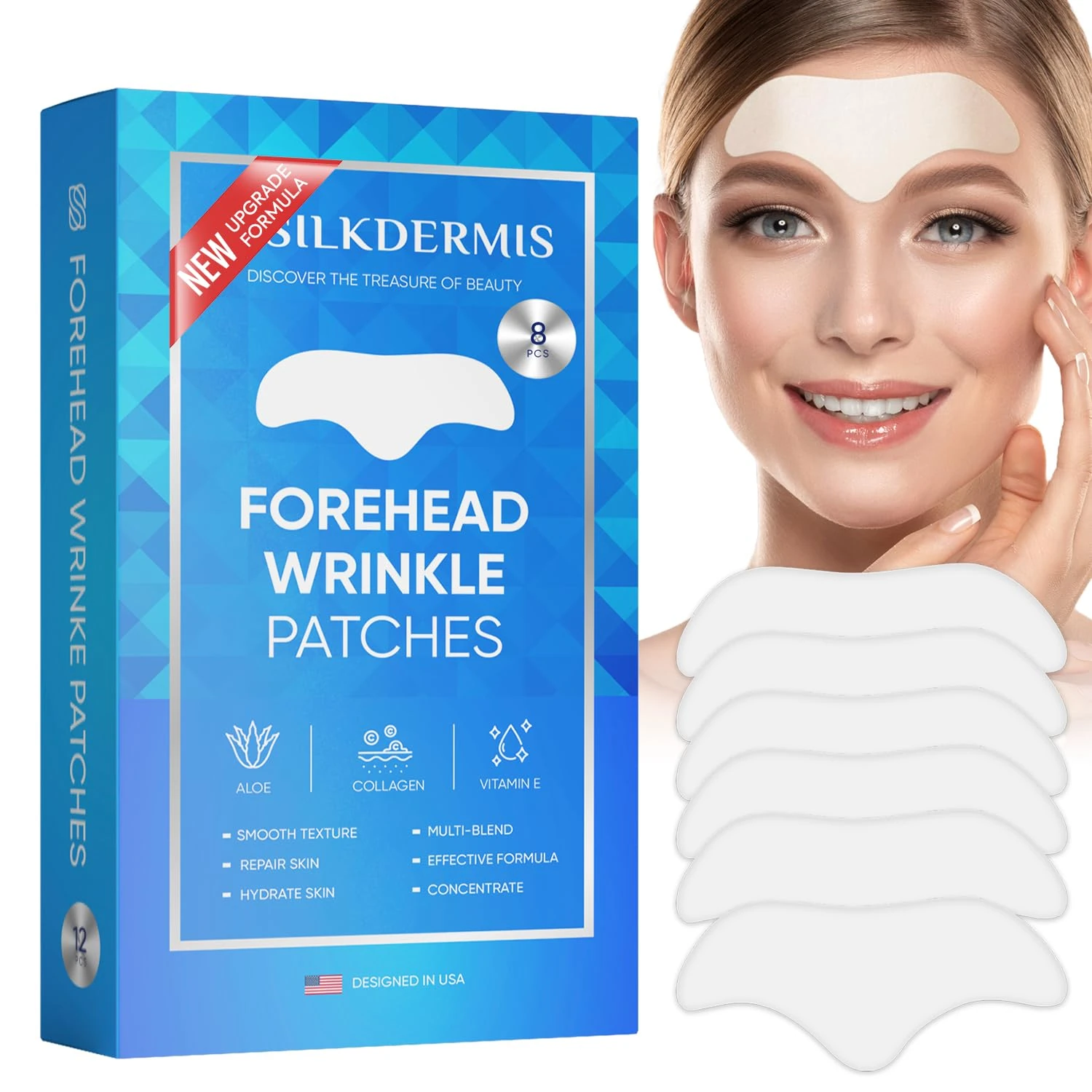 SILKDERMIS Forehead Wrinkle Patches: Anti Wrinkle Patches-Moisturising Anti-Ageing Treatment, 8 Pcs (White8)