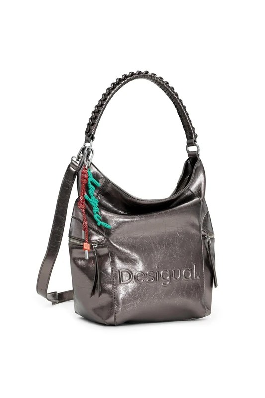 Desigual leisure backpack shoulder bag Arica Half Logo Backpack Big Dark Silver bronze