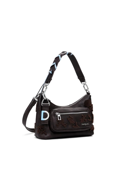 Desigual shoulder bag cross body bag Medellin Stencil Flower Shoulderbag Chocolate dark brown