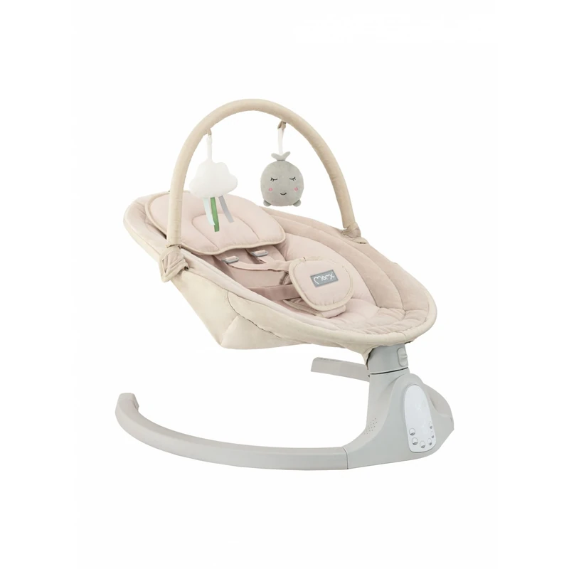MoMi KENANI Sand Baby Rocker for Babies up to 9 kg, with LED Display, Remote Control & Bluetooth for Smartphone, Battery or Power Connection, with 5-Point Safety Belt, Hanger and Toy
