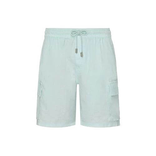 Vilebrequin, Linen Bermuda Shorts Cargo Pockets Natural Dye, M, Pacific