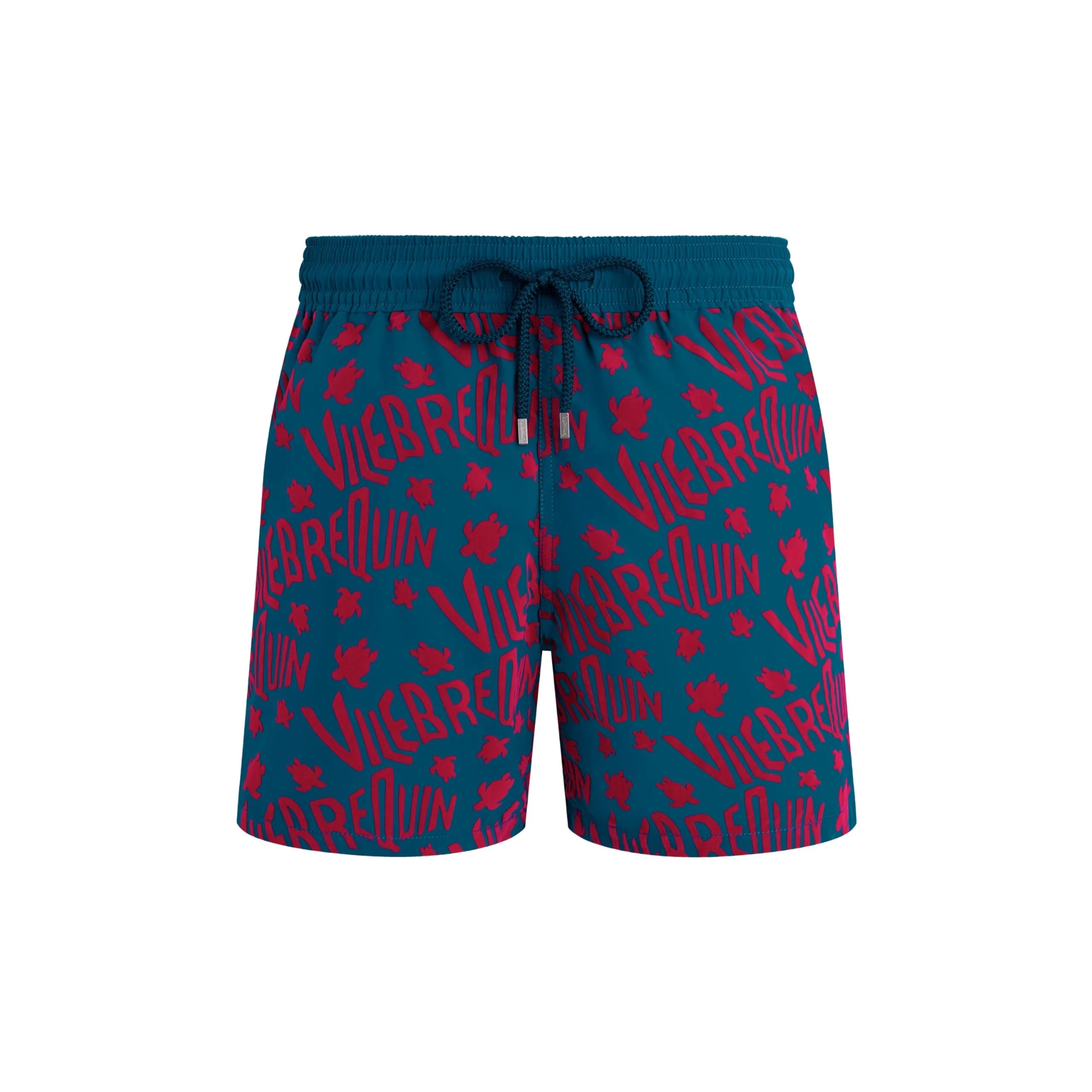 Vilebrequin, Swim Shorts Flocked Ronde Des Tortues Logo, XXXL, Peacock