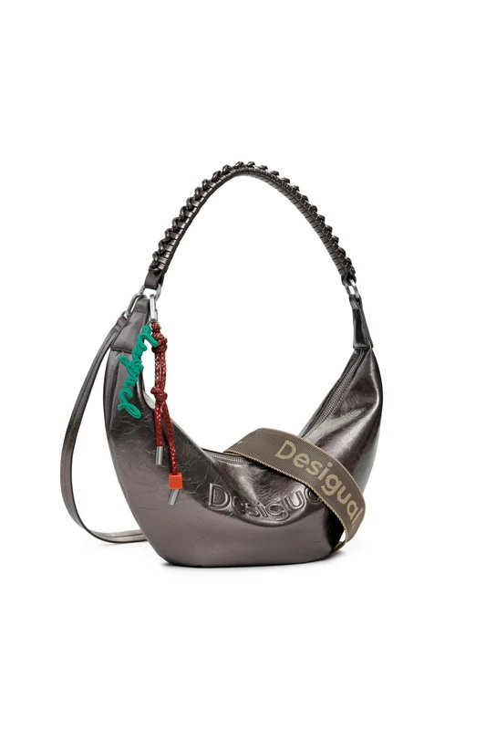 Desigual Half Logo Zante Dark Silver Half Moon Slouch Bag 25WAXPAU - Image 1