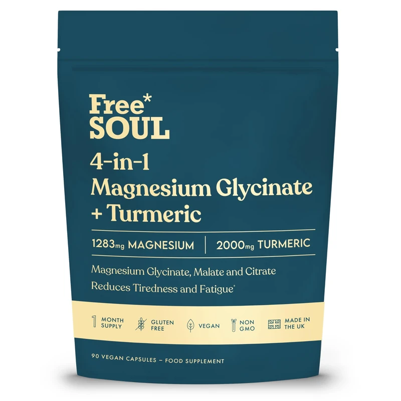 Magnesium Glycinate + Turmeric 4-in-1 Complex | Triple-Strength Magnesium Supplements with 1283mg, Bisglycinate, Citrate, Malate & 2000mg Turmeric | 90 Vegan Tablets | Gluten-Free