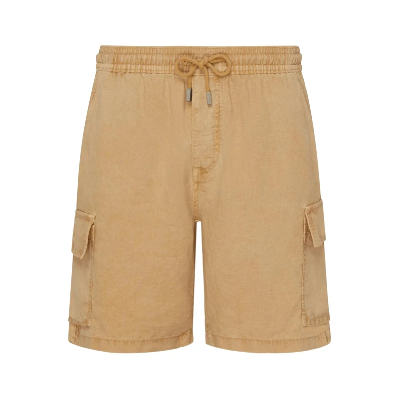 Vilebrequin, Linen Bermuda Shorts Cargo Pockets Natural Dye, M, Mocha