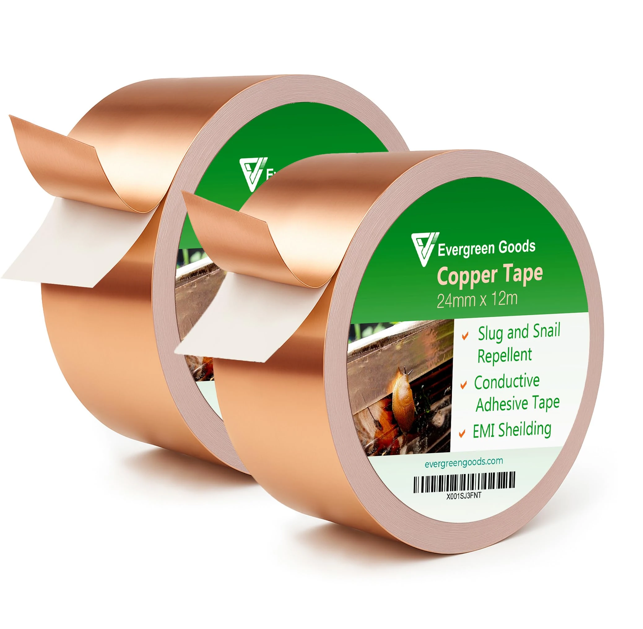 EVG 50mm x 15m Slug Copper Tape | Adhesive Copper Tape Slug Snail Repellent | Slug Deterrent Barrier Copper Foil Tape for Humane Pest Control | Adhesive Tape Used for Flower Bed & Vegetable Gardens