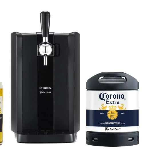 PerfectDraft Black Philips Machine Home Beer Cooler & Dispenser System HD HD3761/60 and Corona Extra Keg