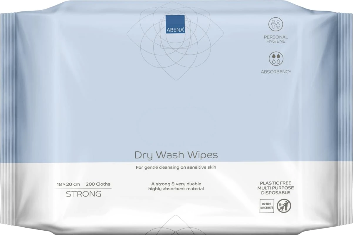 ABENA Premium Dry Wipes | Pack of 200 | 20 x 18cm | Multifunctional Cleansing | For Easy & Effective Everyday Cleaning | Disposable Towels, Body Wipes, Facial Towels.